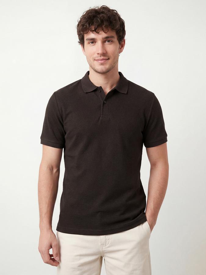 R&B Men's Coffee Brown Short Sleeves Polo Collar Solid T-Shirt