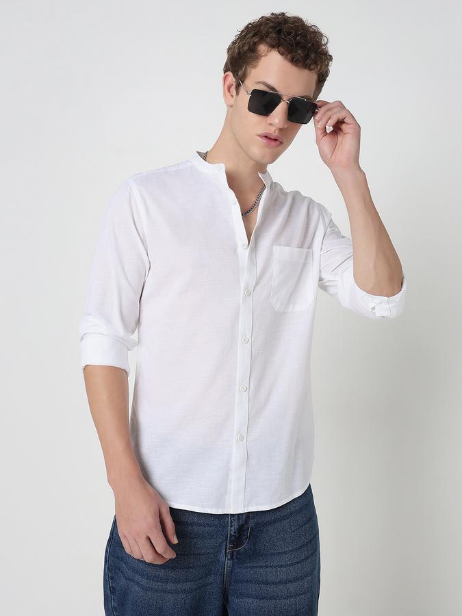 MANDRIN COLLAR FULL SLEEVE - SLUB SHIRT SOLID SINGLE POCKET