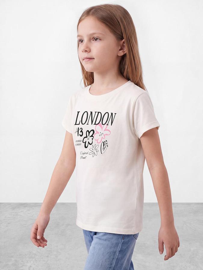 R&B Girls White City Graphic Print Short Sleeves Round Neck Pure Cotton T-Shirt