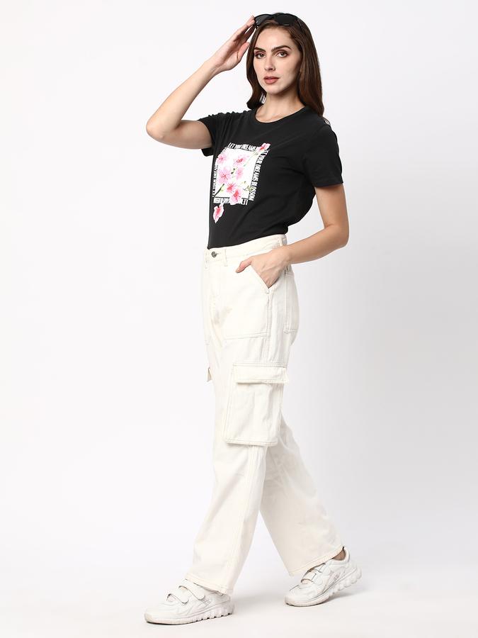 Women Cotton Relaxed Fit Crew Neck Graphic T-shirt