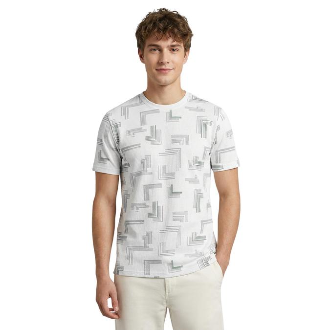 R&B Men White Cotton Printed Round Neck T-Shirt