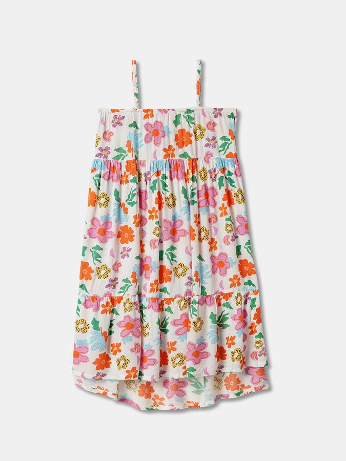 Girls Floral Tiered Sleeveless Shoulder Straps A-Line Dress