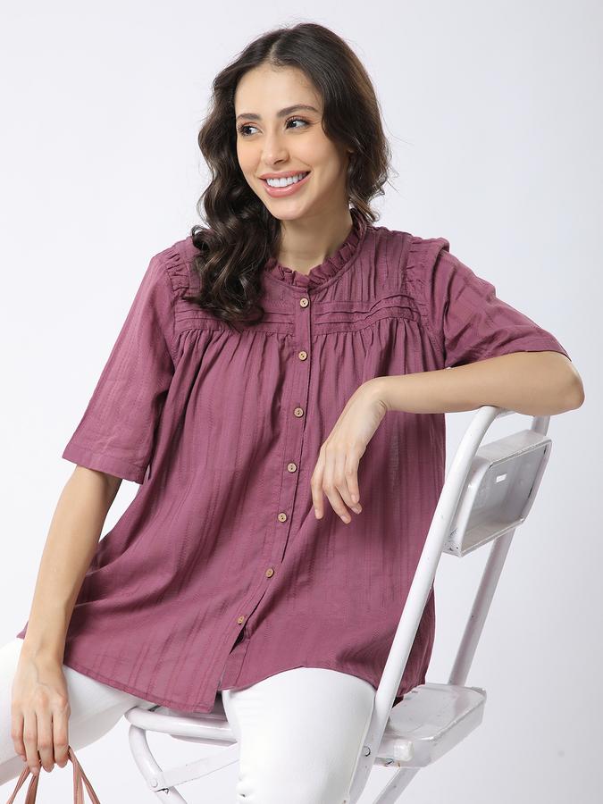 Women Cotton Relaxed Fit Ruffled Collar Ruffled Ethnic Top