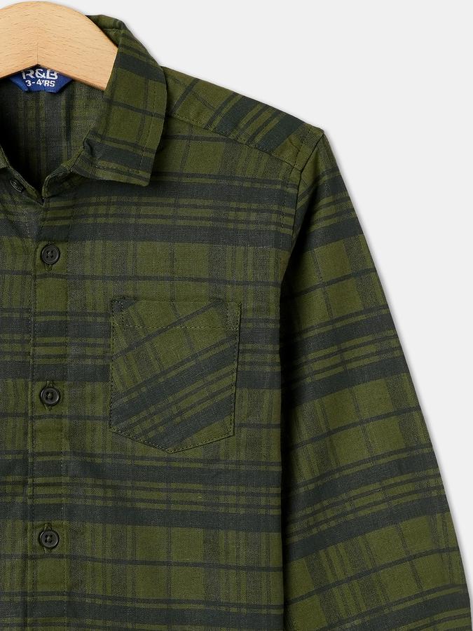 Boys Cotton Regular Fit Long Sleeve Plaid Shirt