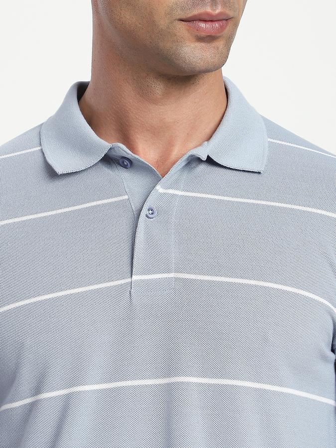 Men Cotton Blend Regular Fit Polo Neck Striped T-shirt