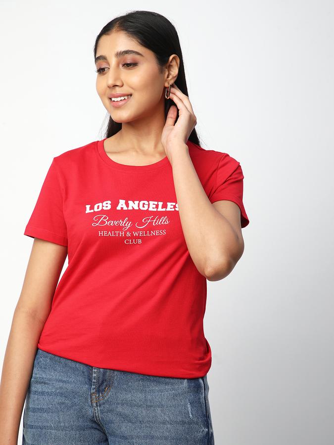 Women Cotton Regular Fit Crew Neck Graphic T-shirt