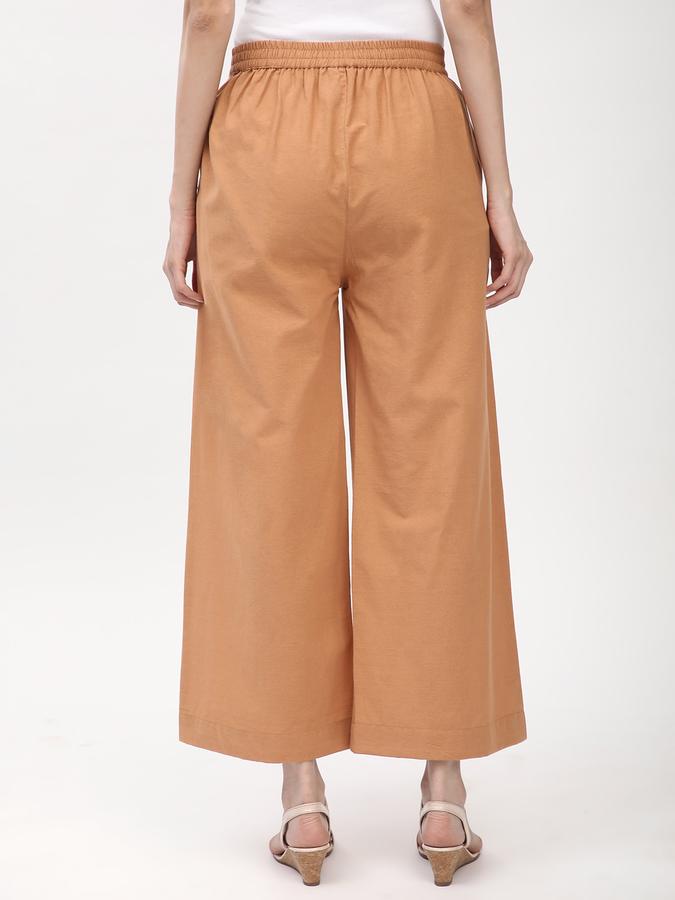 Women Cotton Culottes Elasticated Waist Pleated Trousers