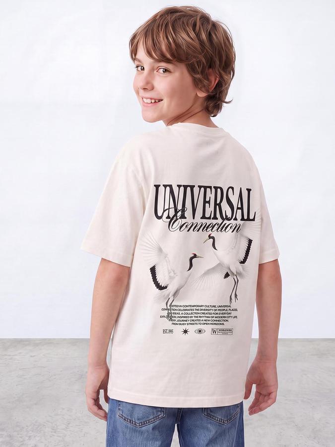 R&B Boys Ivory Short Sleeve Round Neck Graphic Back Print T-Shirt