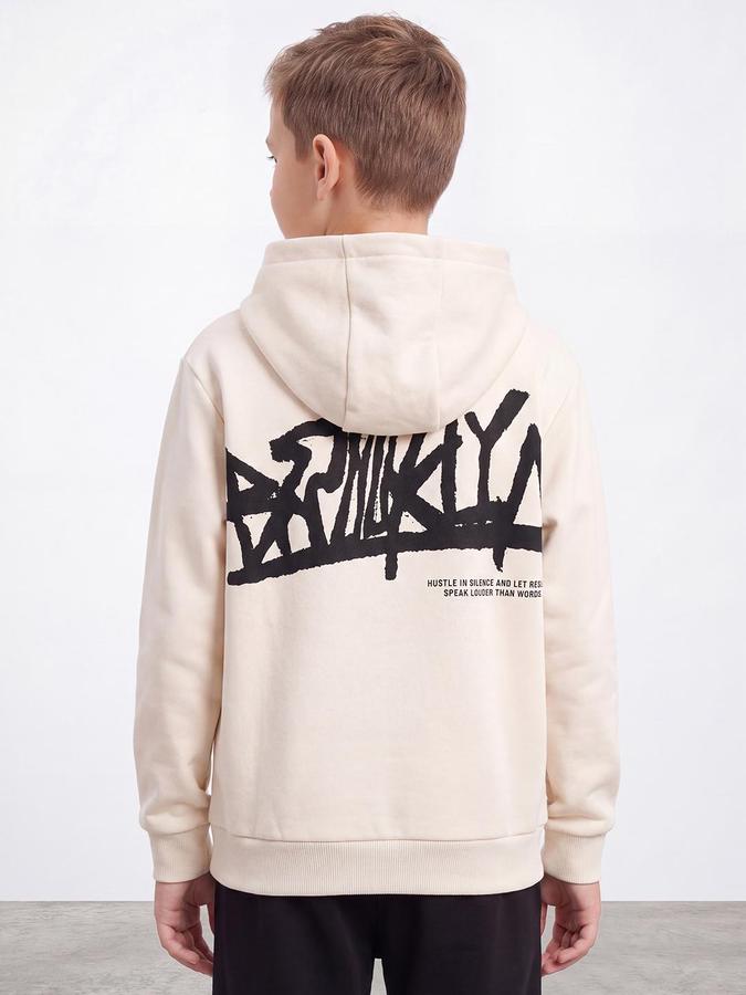 R&B Boys Beige Typography Print Hooded Long Sleeves Sweatshirt
