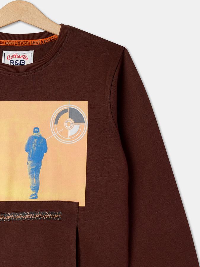 Boys Cotton Regular Fit Crew Neck Graphic Sweatshirt