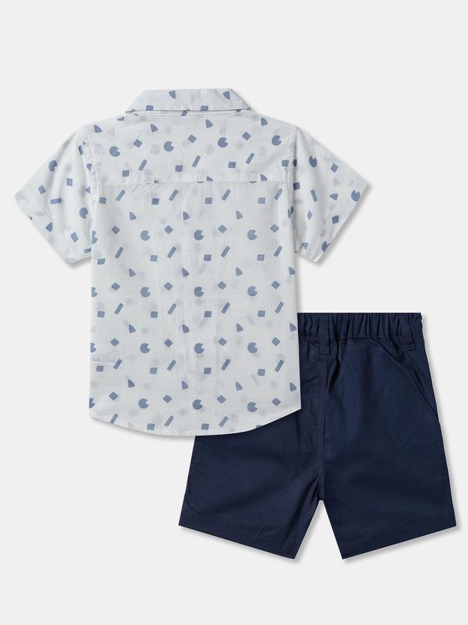 Boys Geometric Short Sleeve Shirt with Shorts Fashion Set
