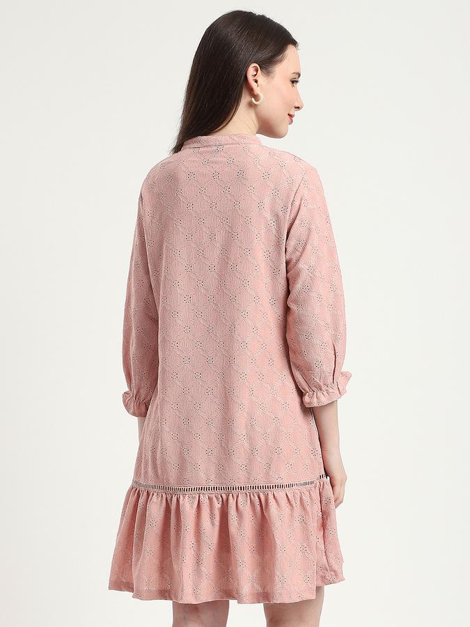 Women Polyester A-Line Short Schiffli Dress