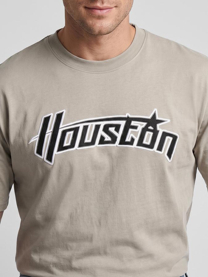 R&B Beige Typography Men Round Neck Relaxed Fit Short Sleeves T-Shirt 
