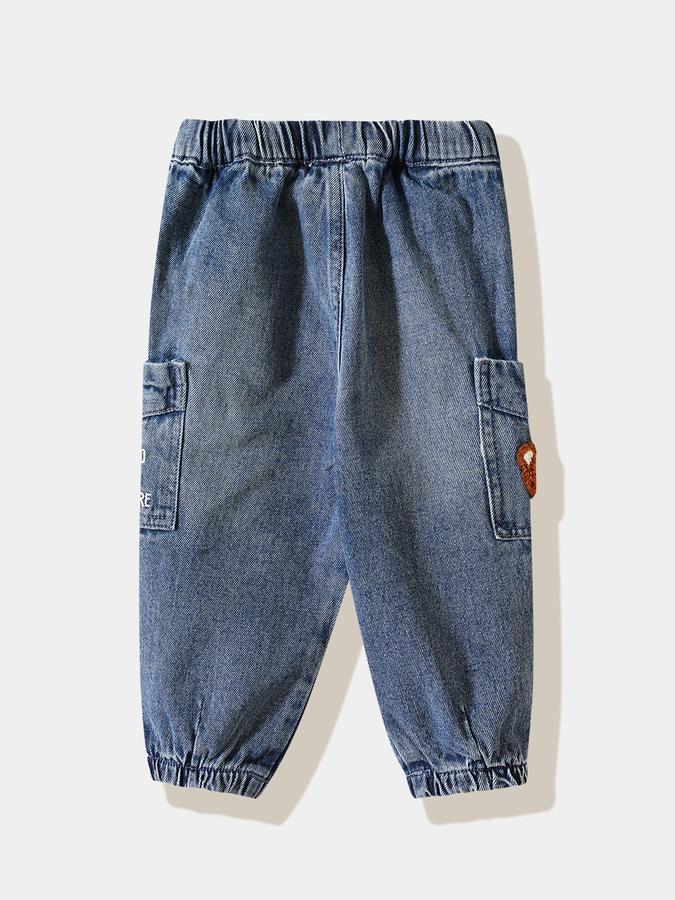 Boys Cotton Regular Fit Drawstring Waist Jogger Cuff Jeans