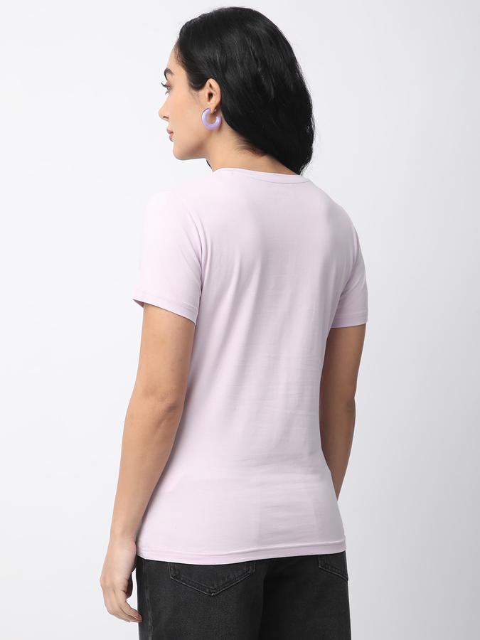 R&B Women Lavender Solid Fitted T-Shirt