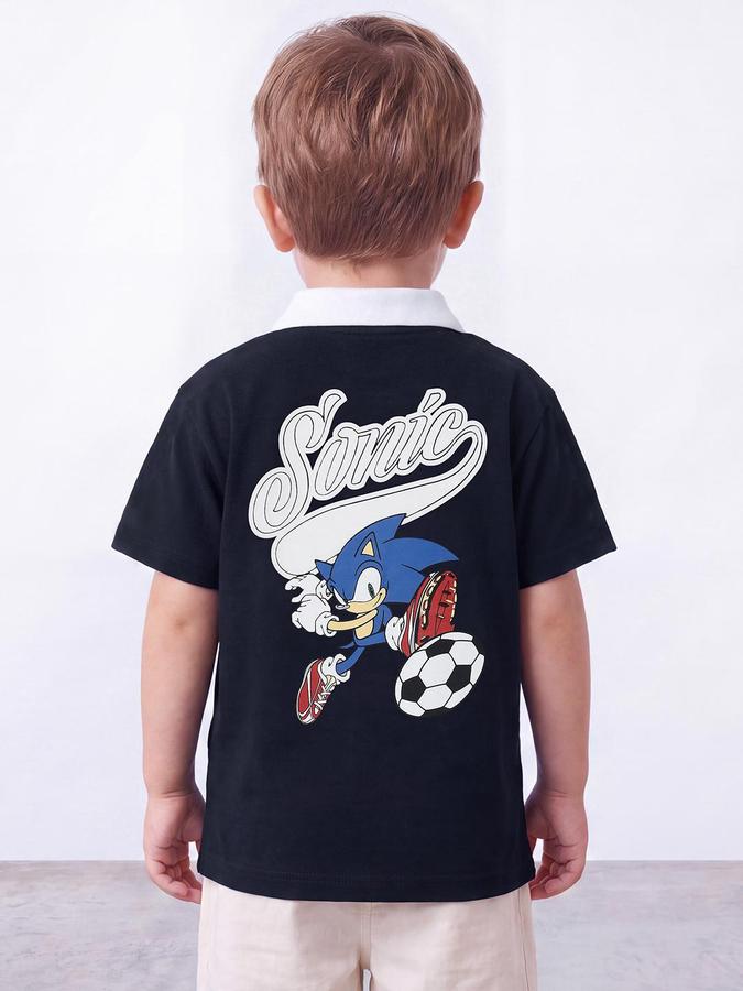 R&B Boys Navy blue Short Sleeve Polo Neck Sonic Printed T-Shirt