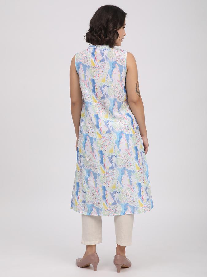Women Muslin Regular Fit Mandarin Collar Printed Kurta