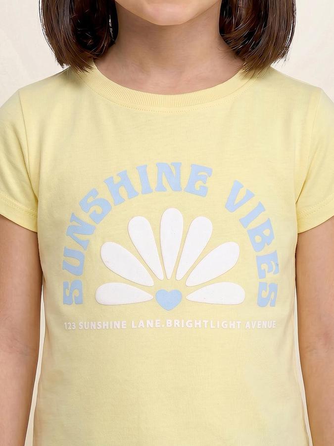 R&B Yellow Girls Printed Short Sleeves Tshirt