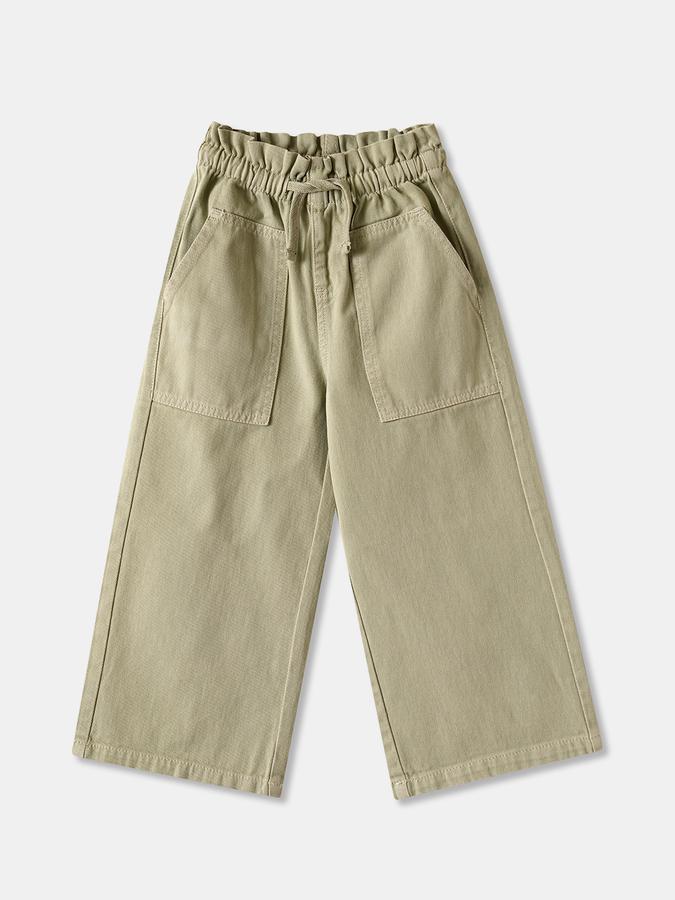 Girls Cotton Wide Leg Drawstring Waist Solid Pants