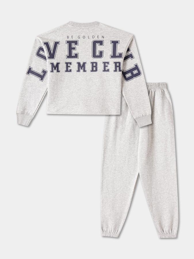 Girls Cotton Blend Graphic Sweatshirt And Jogger Set