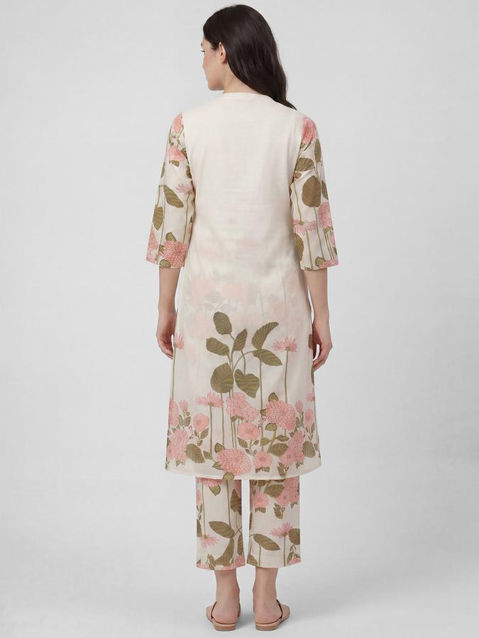 R&B Peach Floral Printed Women Pure Cotton Kurta Set