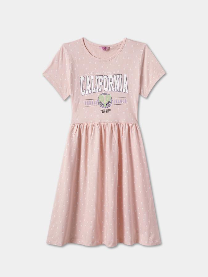 Girls Polka Dot Short Sleeve Round Neck Fit & Flare Dress