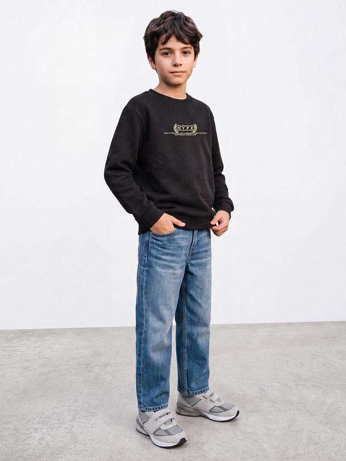 R&B Boys Black Back Print Round Neck Long Sleeves Regular Fit Sweatshirt