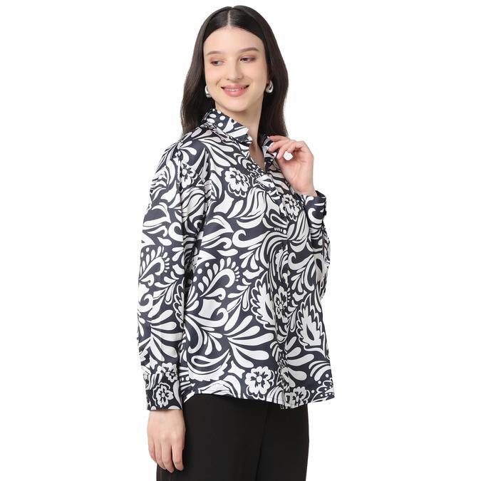 R&B Women Dark Blue Floral Print Shirt