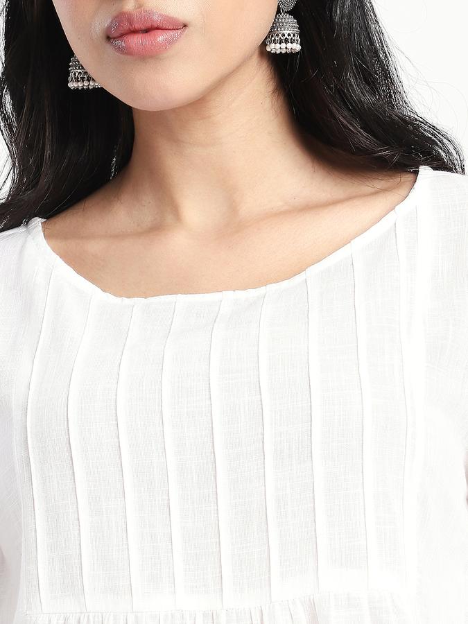 Women Viscose Relaxed Fit Round Neck Ruffled Top