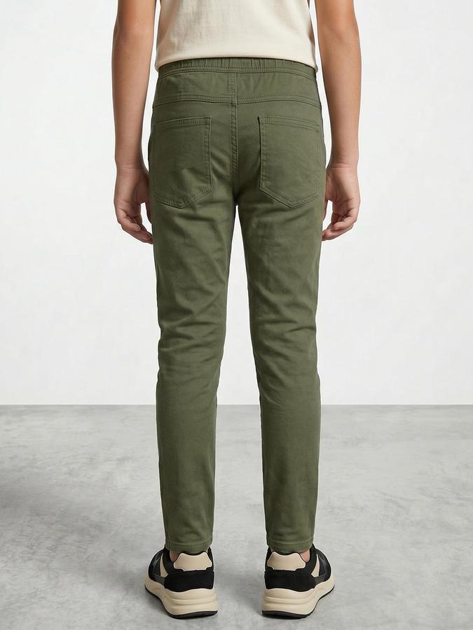 R&B Boy's Olive Regular Fit Trousers
