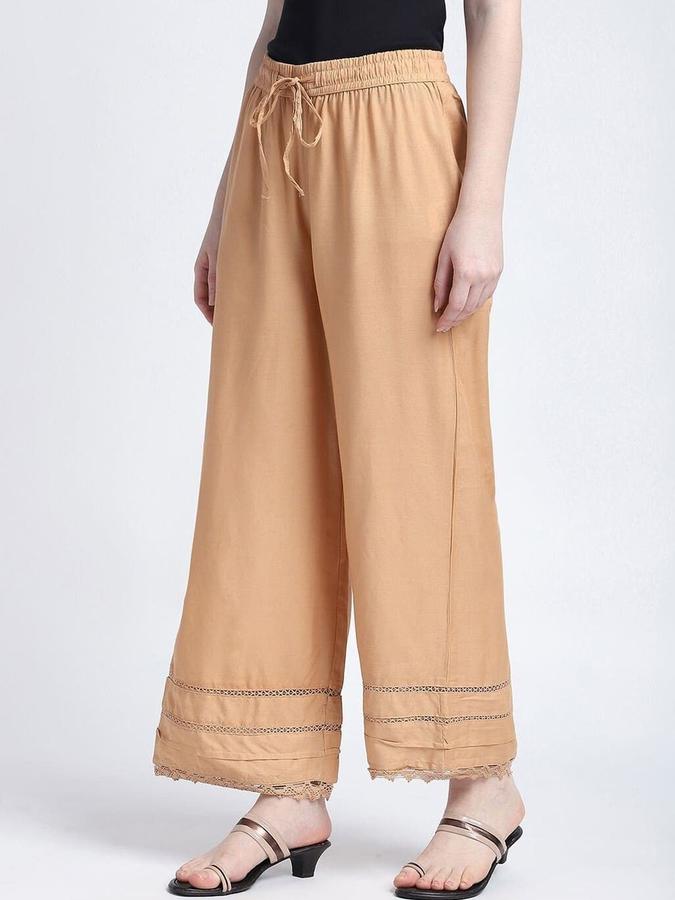 R&B Women Sand Solid Relaxed Fit Pants