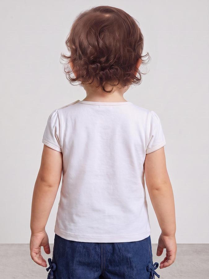 R&B Girls Beige Graphic Print Short Sleeves Round Neck Pure Cotton T-Shirt