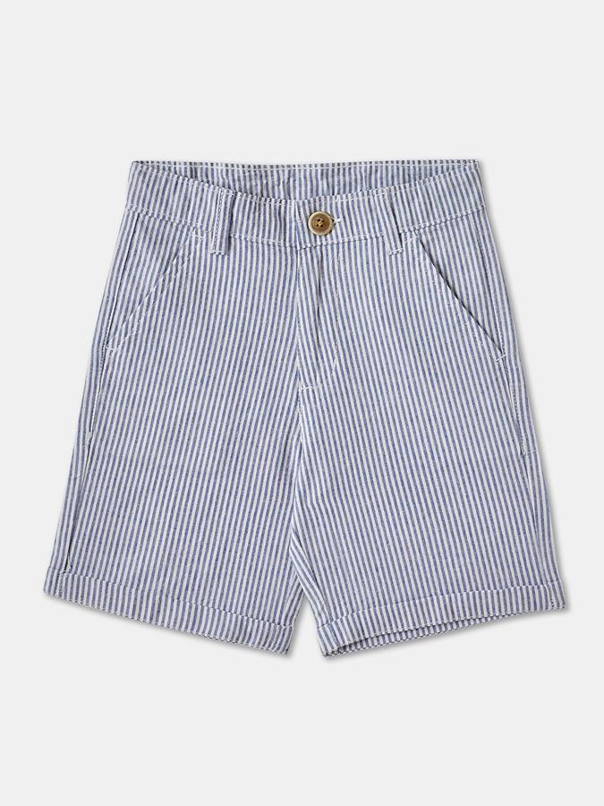 Boys Cotton Striped Mid Waist Clean Hem Shorts