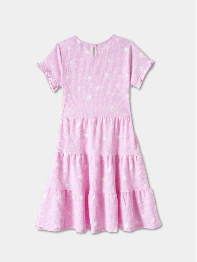 R&B Pink Floral Printed Girls Short Sleeves Dress