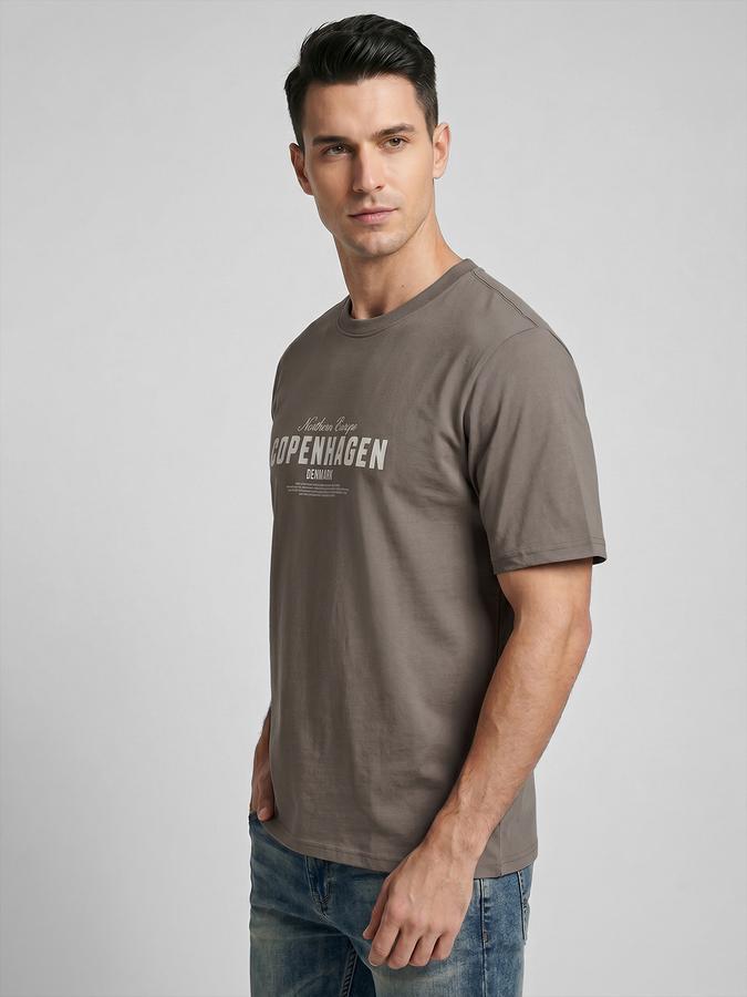 R&B Grey Typography Men Round Neck Relaxed Fit Short Sleeves T-Shirt 