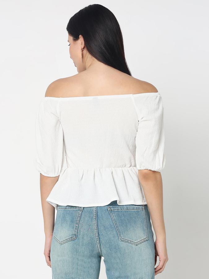 Women Polyster Peplum Off Shoulder Ruched Top
