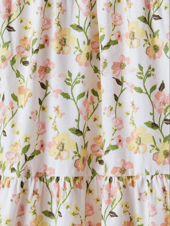 R&B White Floral Printed Girls Long Sleeves Dress