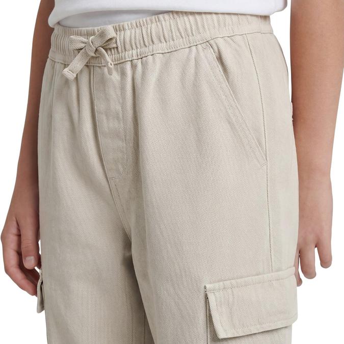 R&B Beige Solid Boys Regular Fit Cargo Styles Trousers
