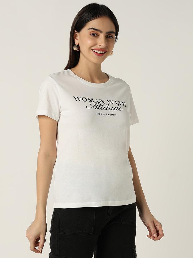 Women Cotton Slim Fit Crew Neck Graphic T-shirt