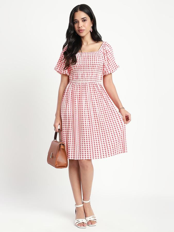 Women Polyester A-Line Knee-Length Geometric Dress