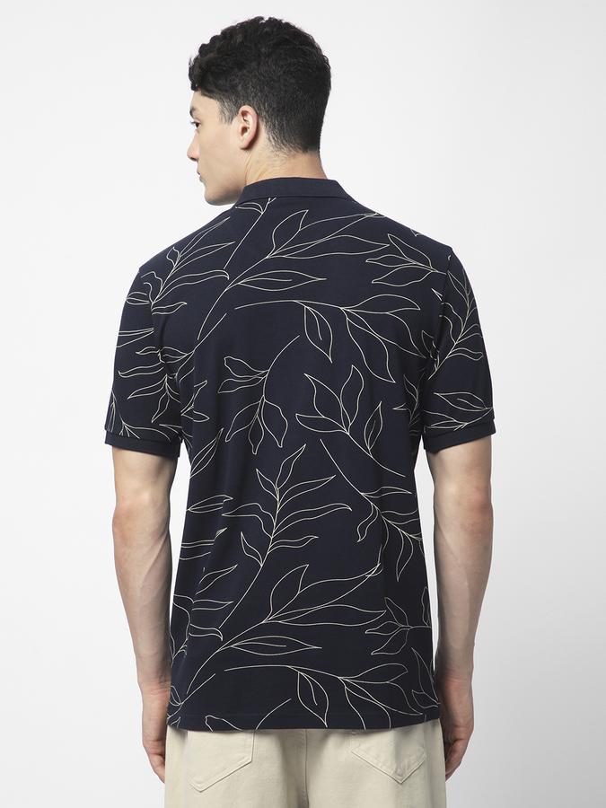Men Cotton Regular Fit Polo Neck Floral T-shirt