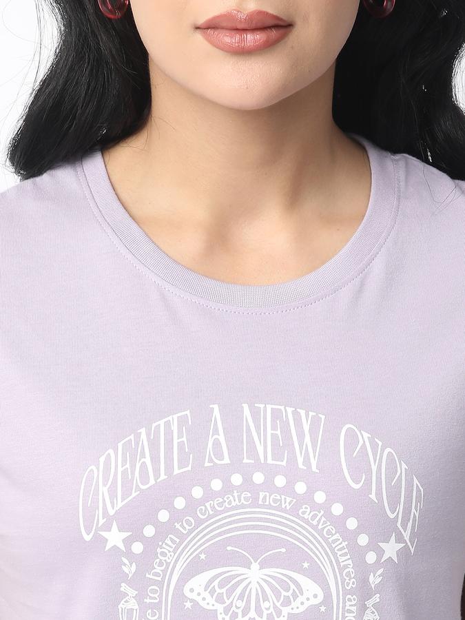 Women Cotton Relaxed Fit Round Neck Graphic T-shirt