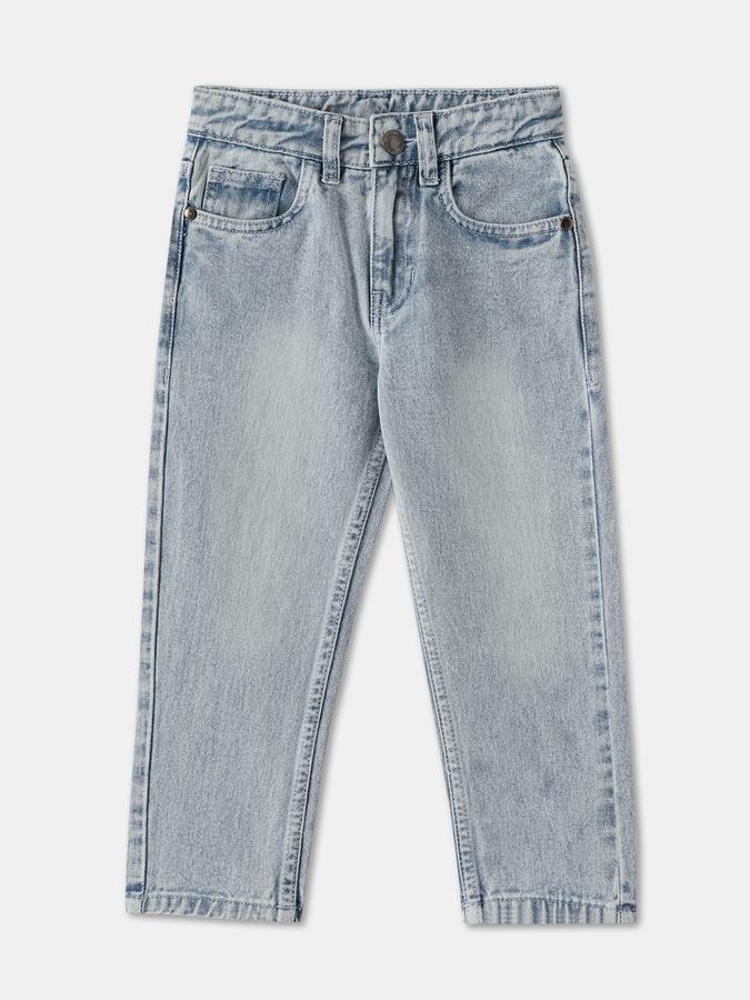 Boys Denim Relaxed Fit Button Waist Acid Wash Jeans