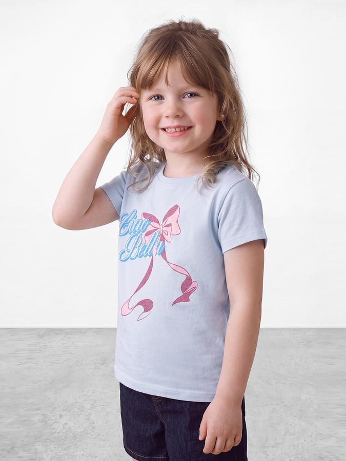 R&B Girls Light Blue Glitter Graphic Short Sleeves Tshirt