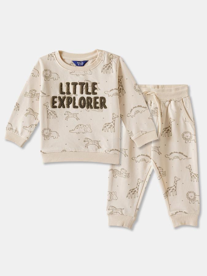 R&B Boys' Beige Printed Co-ord Set