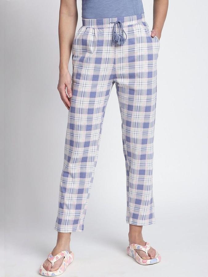 R&B Women Blue Checked Regular Fit Trousers