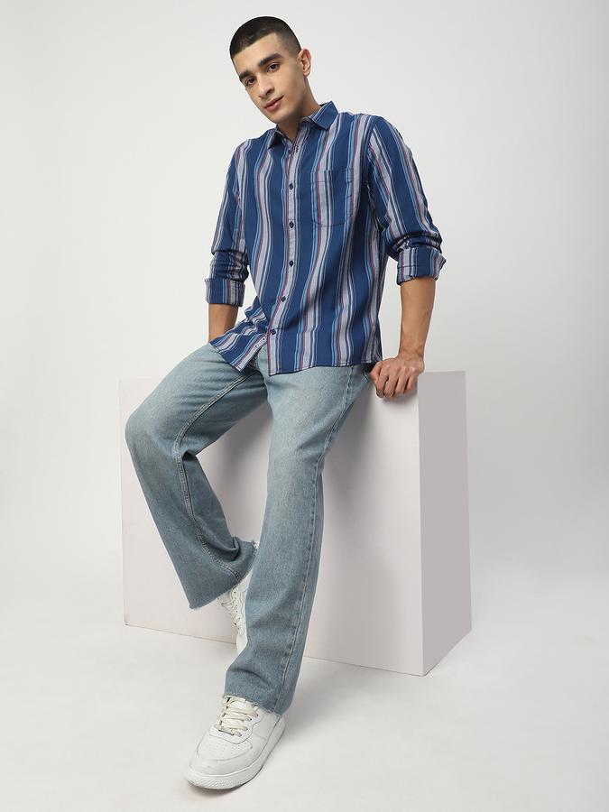 Men Cotton Regular Fit Point Collar Striped Shirt