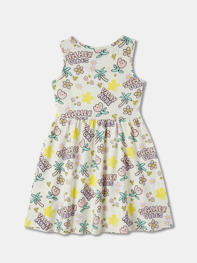 Girls Typographic Print Round-Neck A-Line Dress image number 1