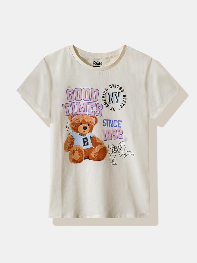 Girls Cotton Regular Fit Crew Neck Graphic T-shirt