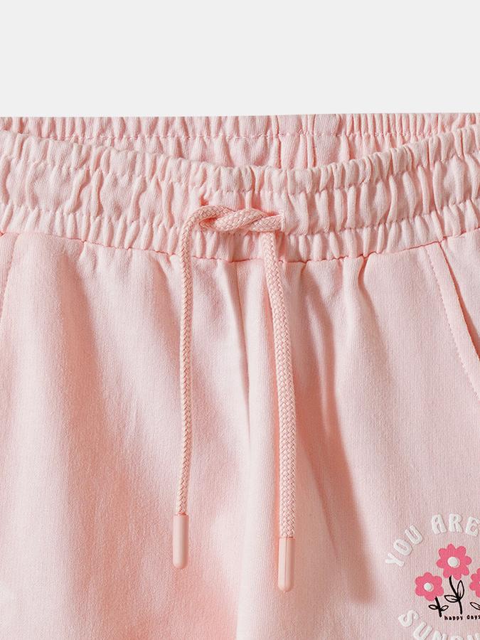 Girls Cotton Tapered Fit Drawstring Waist Cuffed Hem Joggers